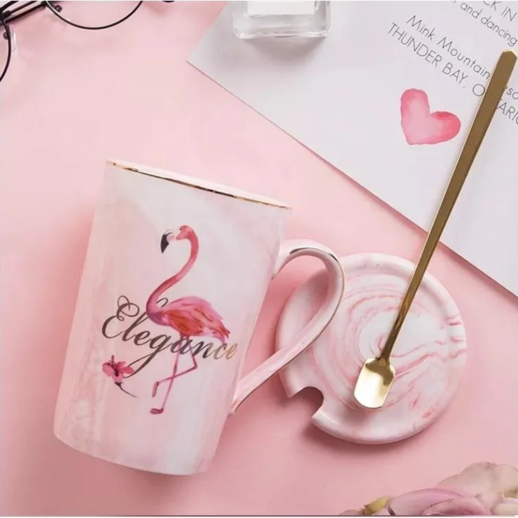 Coffee Cup Couple Ceramic Flamingo Marble Mug