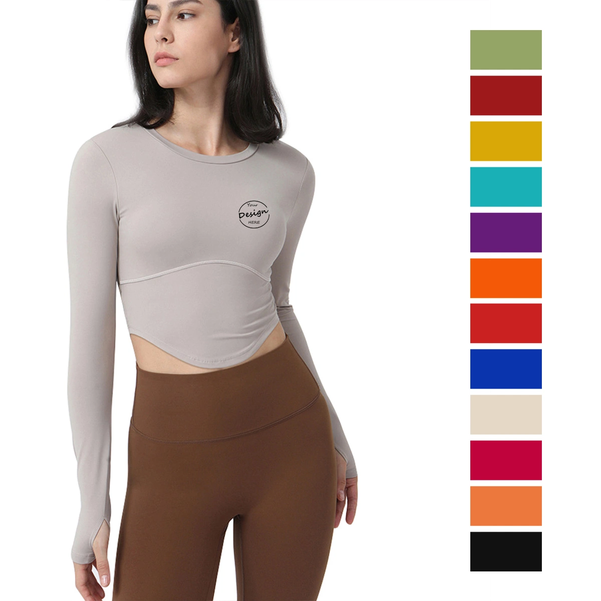 Women Gym Workout Yoga Crop Tops Long Sleeve Athletic Shirts Compression Sports Active Wear Shirts with Thumb Hole Yoga Fitness