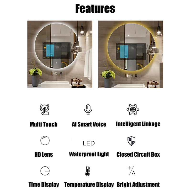 Bathroom 55 Inch LED Android Mirror TV Waterproof and Anti-Fog Smart TV Bathroom Mirror Waterproof TV with Lights LED