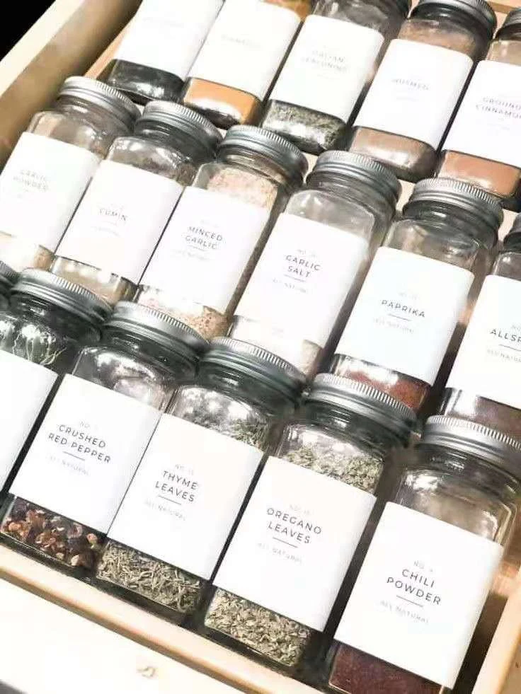 12/24 Pack Spice & Salt Square Glass Spice Jar Set with Stickers