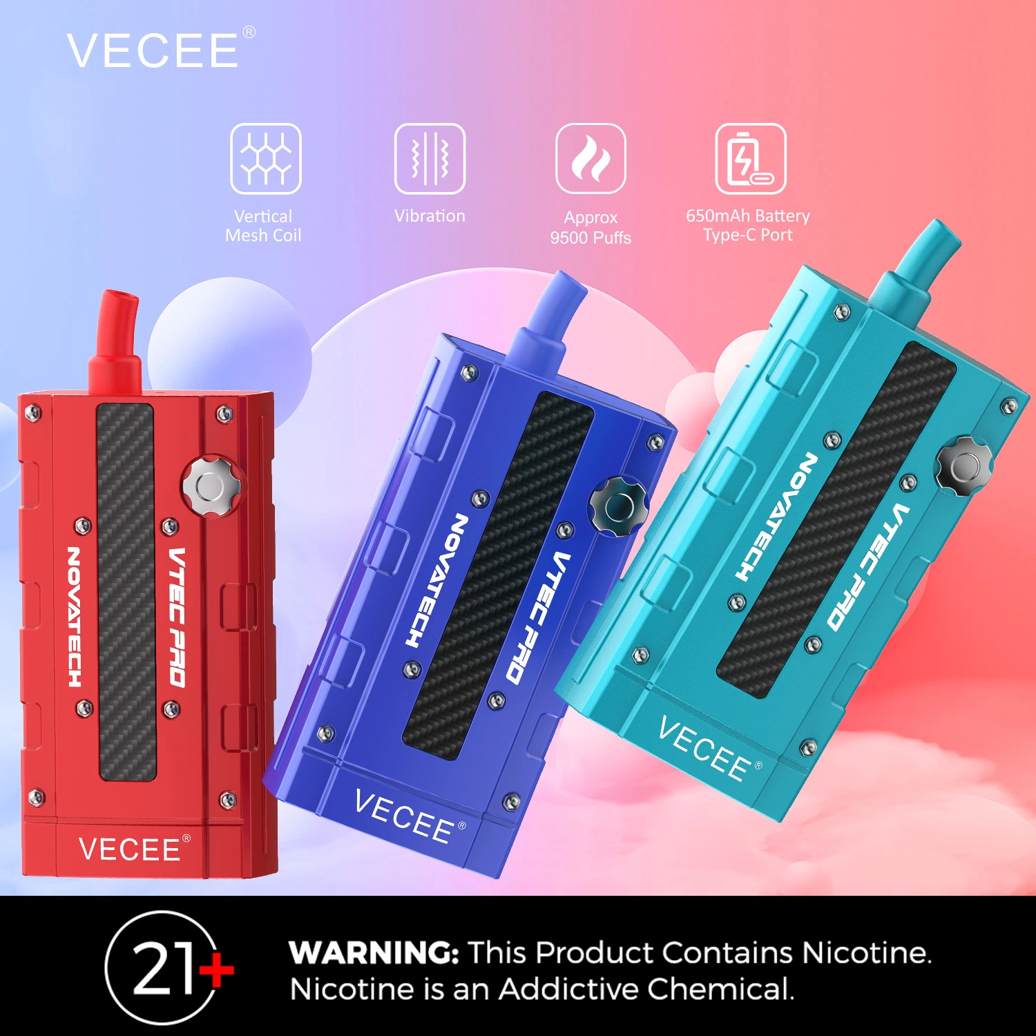 Vecee-Vtec PRO Malaysia Market Ecigs 17 Flavors 9500 Puffs Rechargeable Wholesale/Supplier I Vape Electronic Cigarette