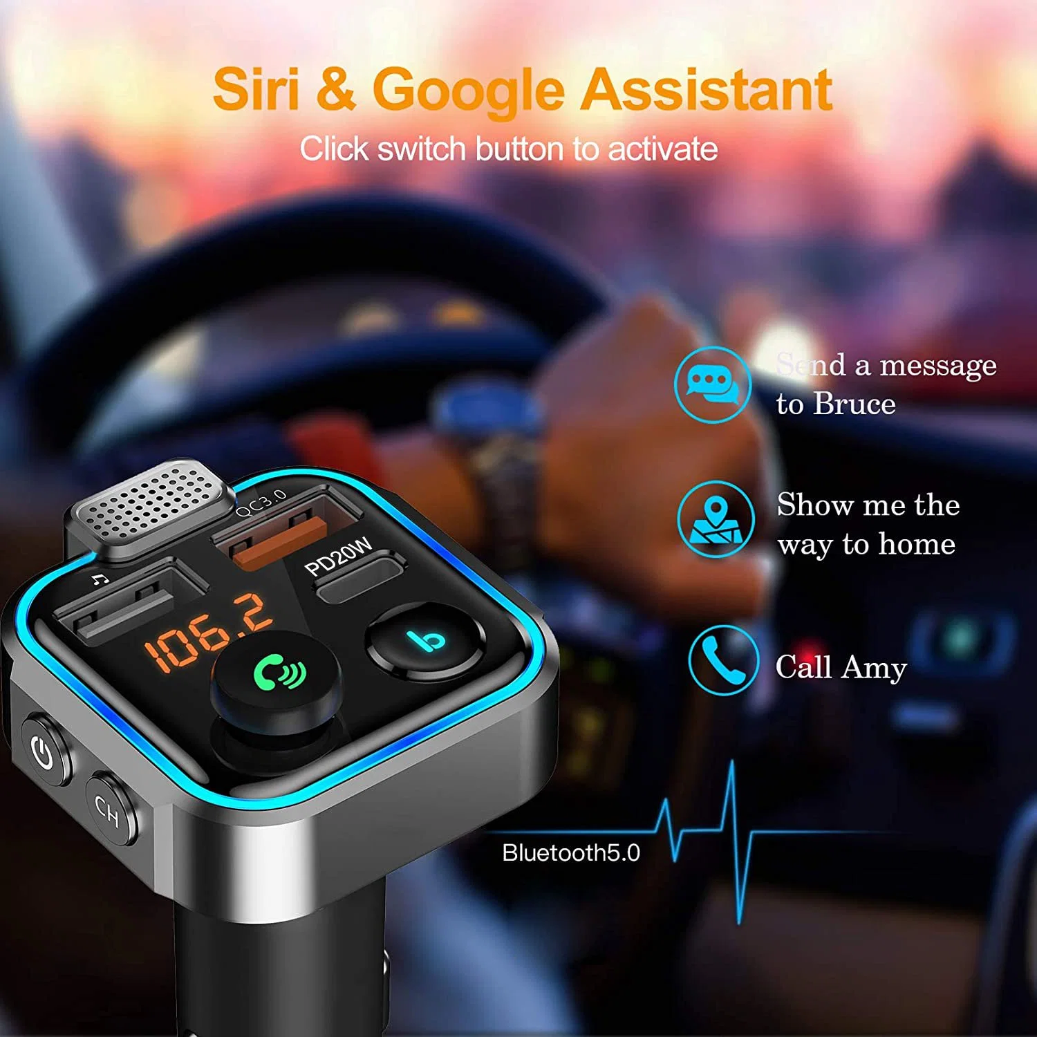 FM Transmitter for Car Fast Charger QC3.0 USB Charger Car USB Charger MP3 Player 5.0 Handsfree Wireless Car Kit