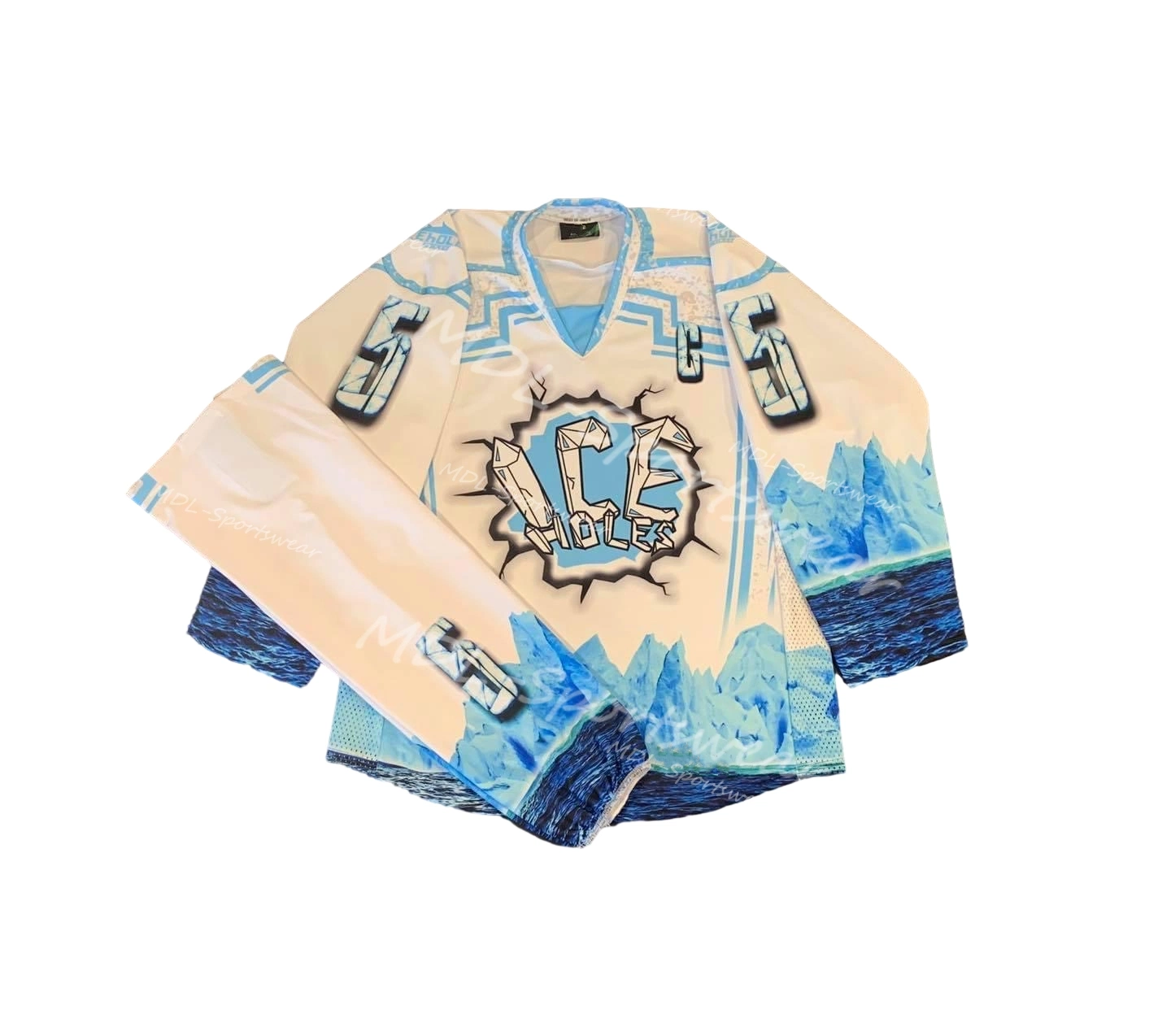 Cuello personalizado Doble material Equipo Juego práctica hielo en blanco Jersey de práctica de hockey