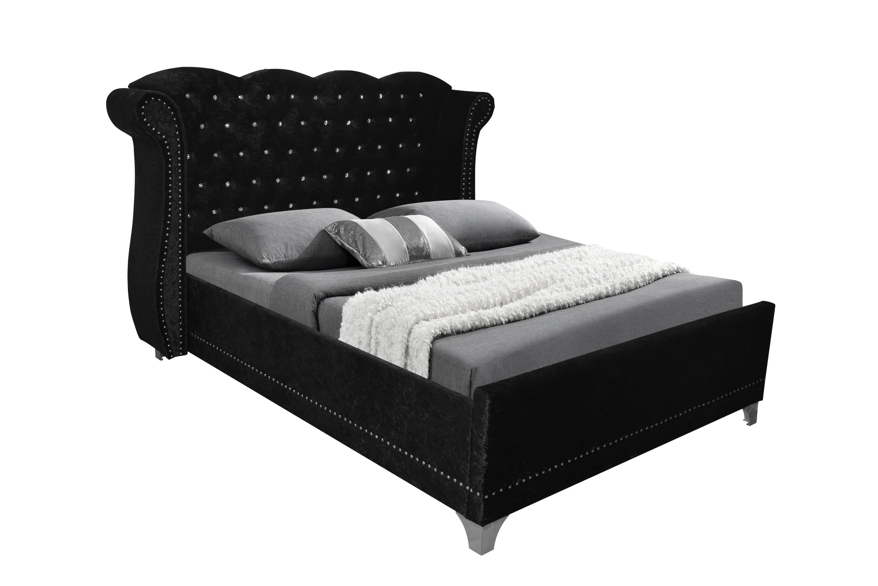 Willsoon Furniture 1245 British Style Fabric King Size Bedroom Furniture Modern High Back Wing Bed with Button