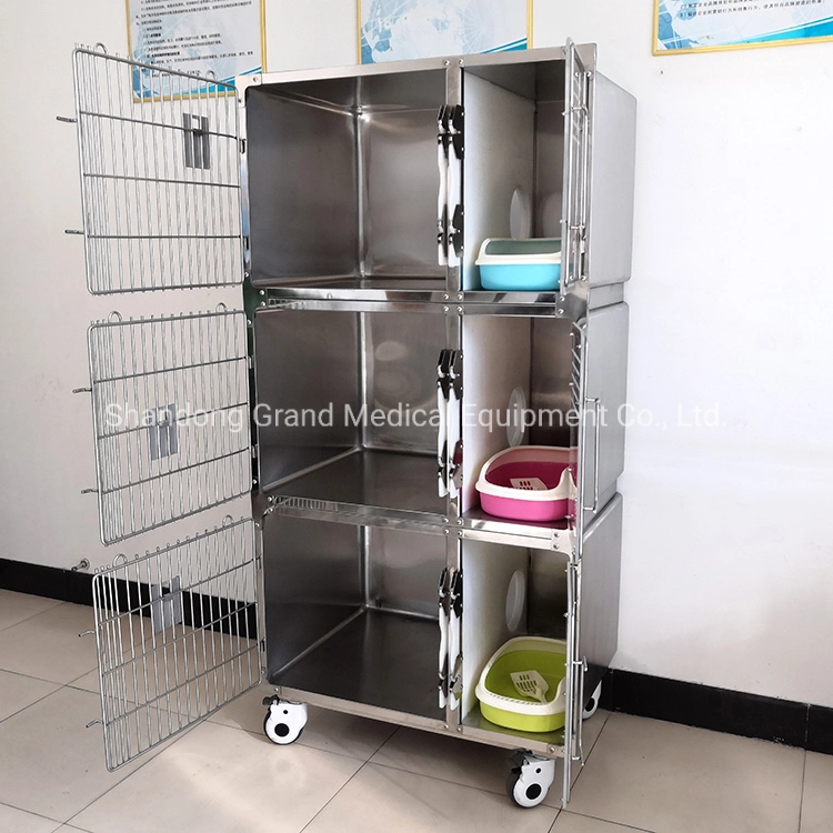 China Fabricación compacta de acero inoxidable 304 de alta resistencia Vet Hospital de animales Casa de jaula de perros de gato para uso de la clínica veterinaria