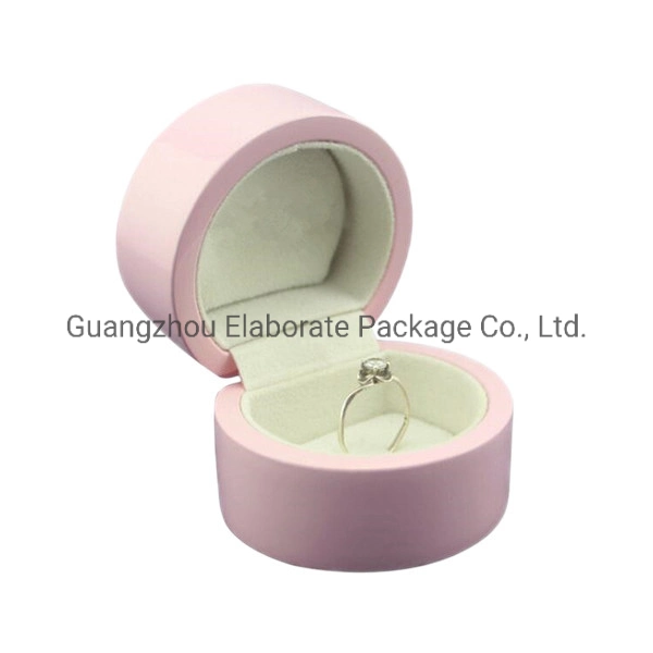 fashion Round Small Pink Matte Lacquer Finish Hardwood Jewelry Wedding Engagement Ring Clip Gift Box