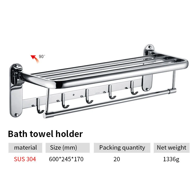 Towel Bar and Rack Wall Fixed Bathroom Accessories Construction and Real Estate Silver Chrome Plated Stainless Steel