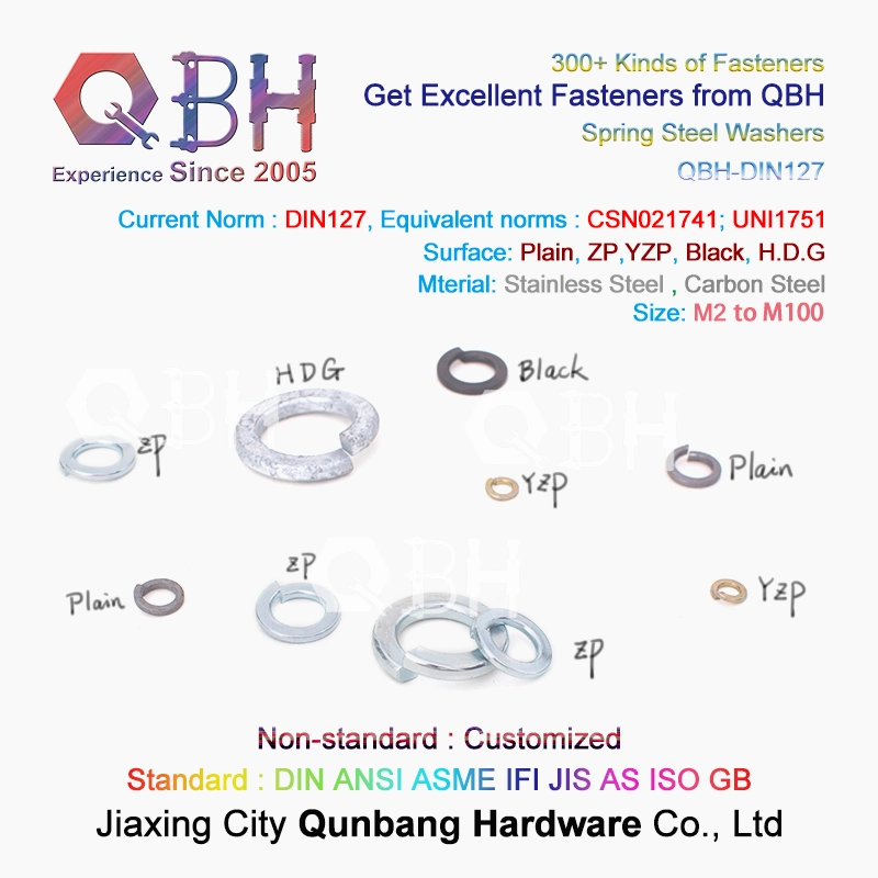 Qbh DIN127A DIN127b M2-M100 Carbon Stainless Steel Alloy Brass Copper Zp/Yzp/HDG/Black/Heat Treatment/Plain/Color Zinc/Dacromet/Geomet Spring Lockwasher