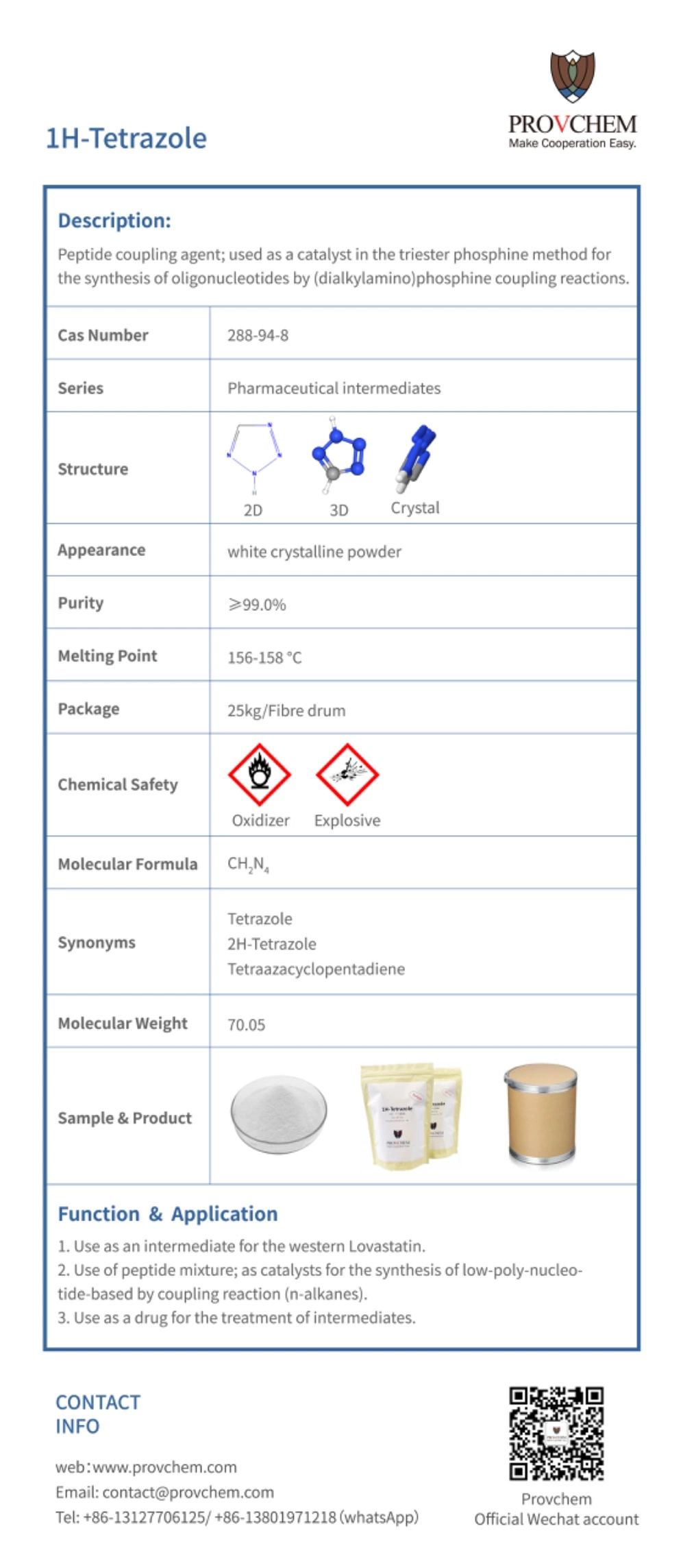 Bon prix 1H-tétrazole CAS 288-94-8