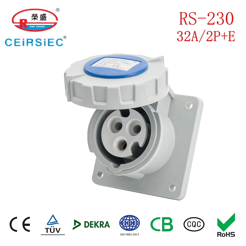 European Standard Single Phase 32A Industrial Socket Panel Mount Socket Concealed Socket for Plastic Box with Nylon