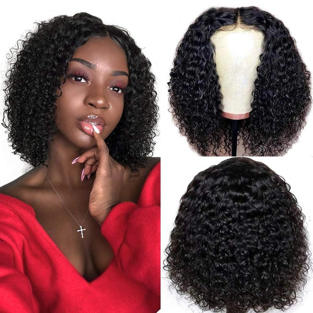 Kbeth Machine Made Human Hair Wigs with No Lace for Black Women Fashion Summer Cool Short Bob Virgin Kinky Curly Human Wig Without Lace Wholesale/Supplier Cheap Price