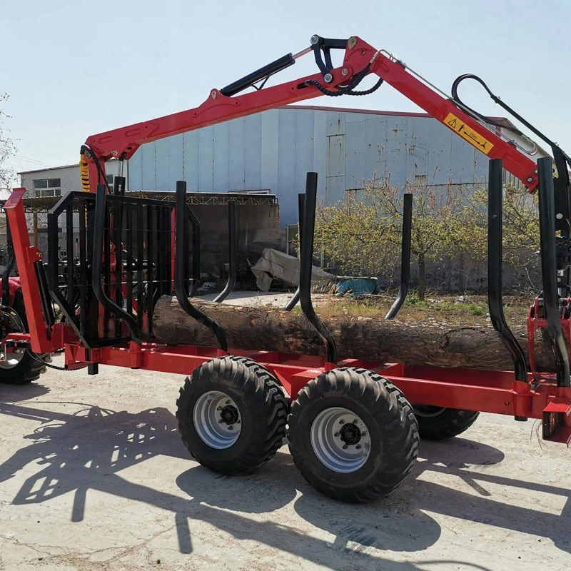 Hydraulic ATV Farm Tractor Log Timber Wood Trailer with Crane Grapple Remote Control Winch for Forestry Machinery