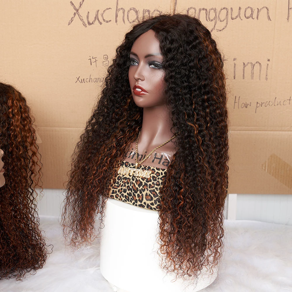 Usine de vente en gros cheveux Piano Color Jerry Curly V partie dentelle Wigs. Avant