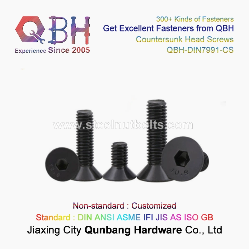 Qbh Standard & Customized Inner Hexagon DIN 7991 ASME B18.3 ISO 10642 Carbon Steel Cl 8.8 10.9 12.9 Countersunk & Cap Head Hex Socket Set Allen Screws