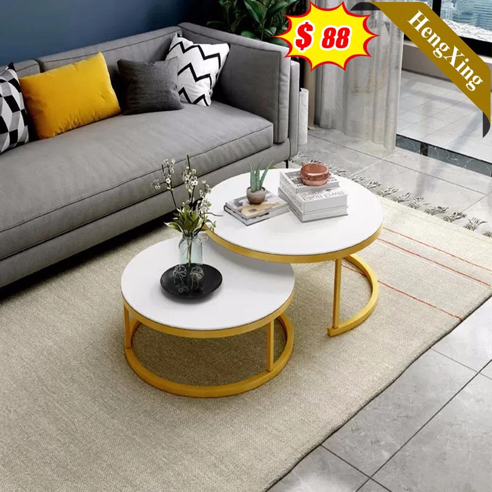 Modern Wooden Chinese Home Living Room Furniture with Metal Legs Round Coffee Table