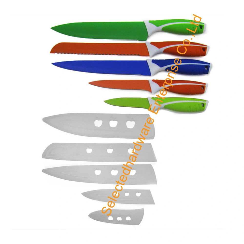 5-Piece Printed Color Kitchen Knife Set with Blade Cover