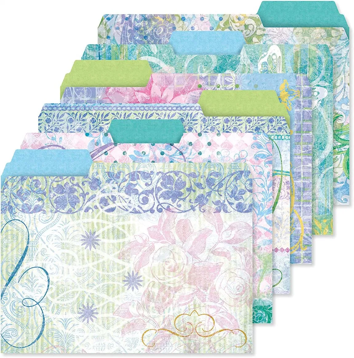 Wholesale/Supplier Floral File Folders, Letter Size, with 1/3-Cut Tabs in Assorted 6 Colors