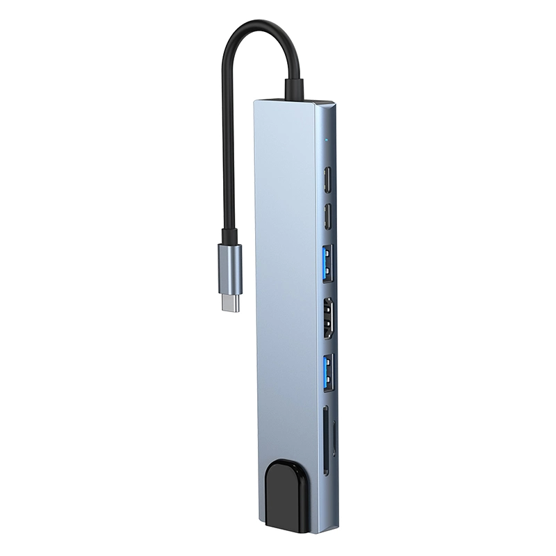 8-Zoll-USB-Hub 1 Typ C mit SD/TF-Anschluss Konverter LAN Pd Ladegerät USB 3,0 Anschlüsse Multifunktions-Adapter