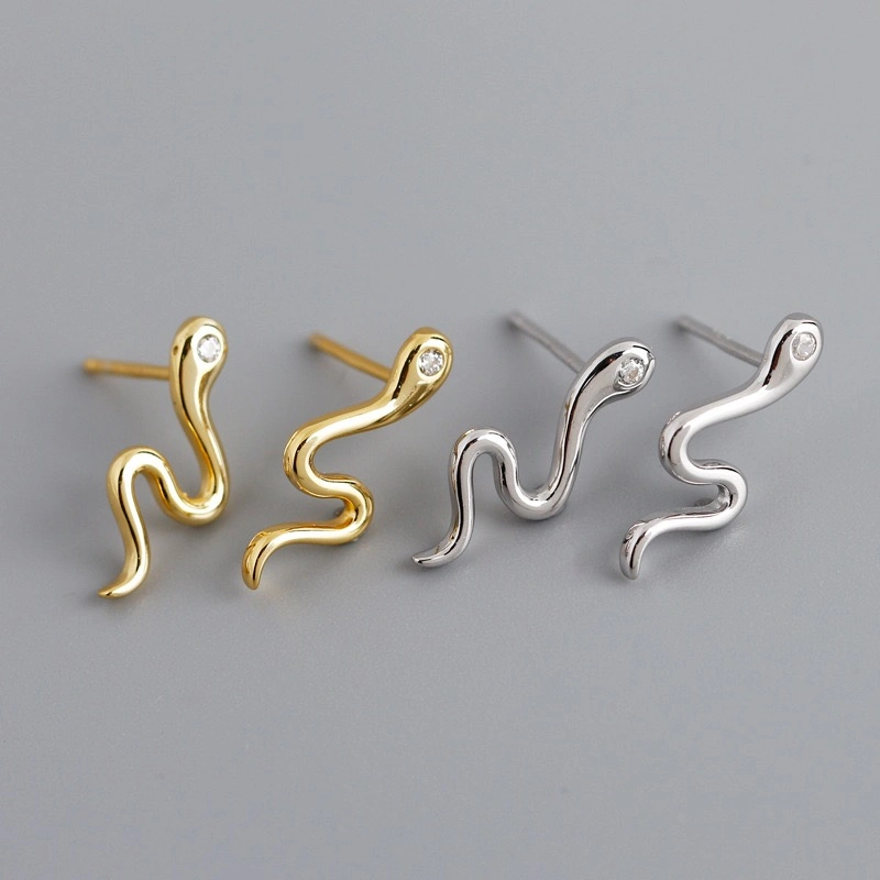 925 Sterling Silver Animal Snake Stud Jewelry 18K Gold Plated Stud Earrings