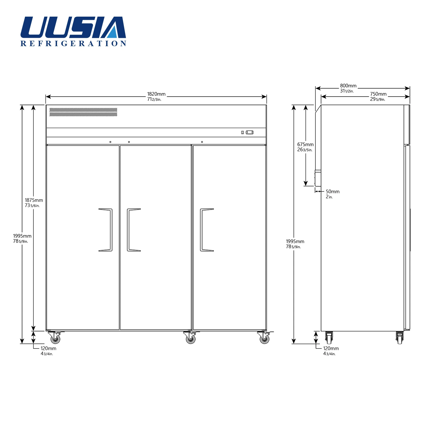 1720L Restaurant commerciale 3 portes réfrigérateur Chiller debout trois solides Reach-porte dans le réfrigérateur