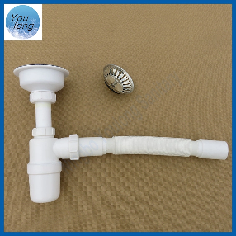 White PP Plastic Water Drain Pipe Sink Drain Hose Waste for Kitchen Lavatory Waste Sink Bottle Trap