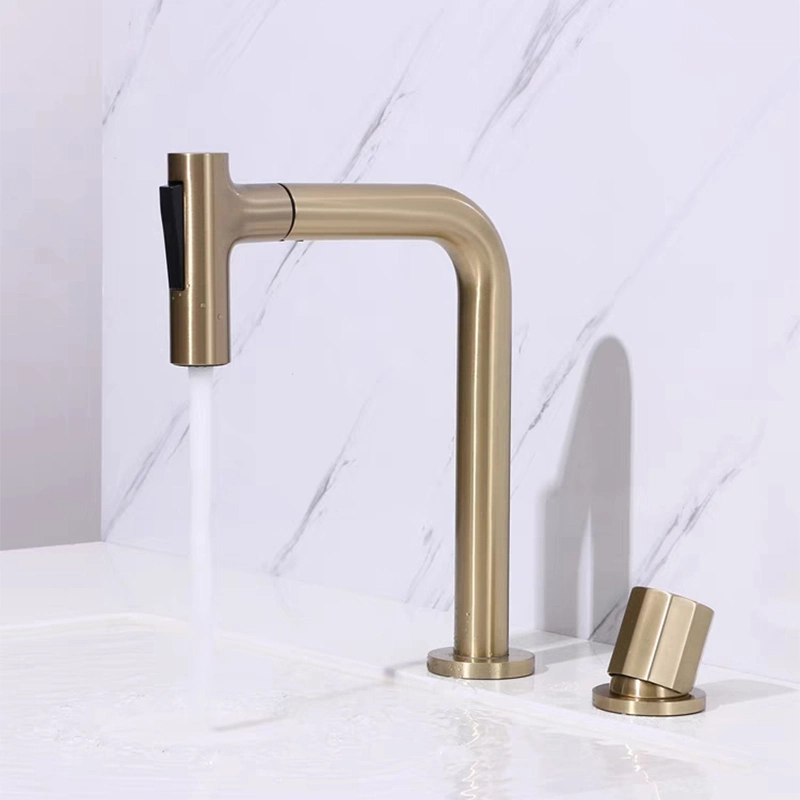 Short Brushed Gold Kitchen Mixer Taps Hot and Cold Sink Mixer Faucet