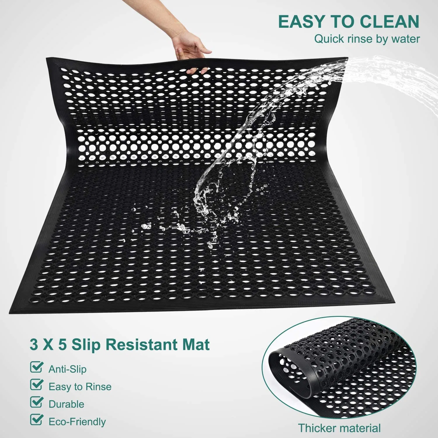 Rubber Door Mats Anti-Fatigue Floor Mat for Kitchen New Bar Floor Mats Commercial Heavy Duty Bath Mat Black 36" X 60"