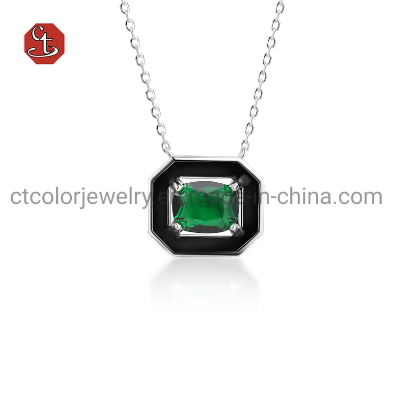 Fashion Jewelry Green Stone 925 Sterling Silver Gold Black Enamel Luxury Rings Earrings Necklace Jewelry Set