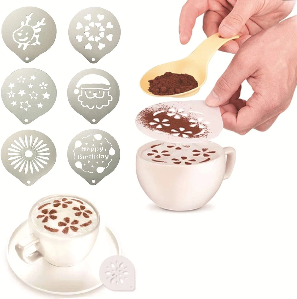 China Hot Sale Stainless Steel Snowflakes Cake Coffee Cup Pull Flower Template Mold Stencil