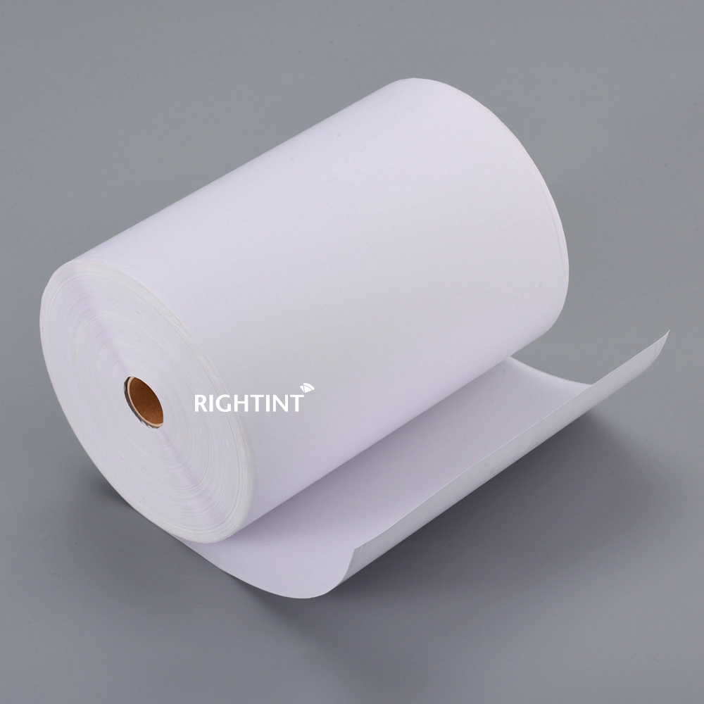 75gsm tres etiquetas adhesivas color blanco para el transporte rollo flexible jumbo rollo de papel de etiqueta de código de barras