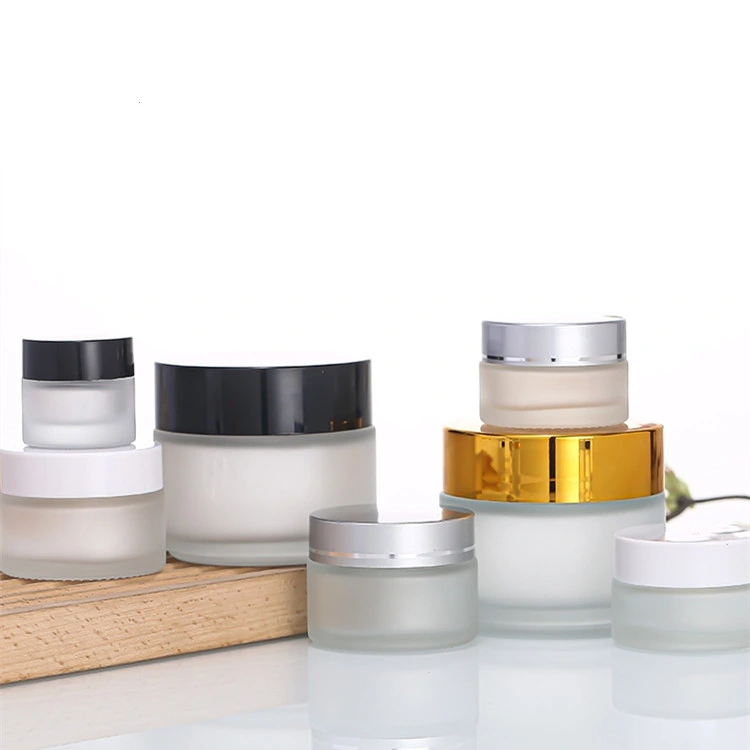 5g/10g/15g/20g/30g/50g/60g/80g/100g White Frosted Glass Face Cream Jar Frosted Glass Cosmetic Jars with Gold Lids