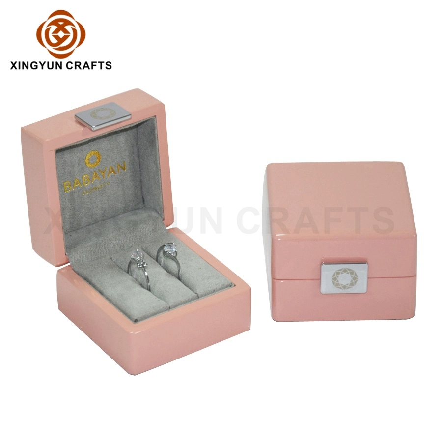 New Arrival Sweet Pink Glossy Finish Wooden Jewelry Gift Box Wood Packaging Box Double Ring/Earring/Set Wood Box