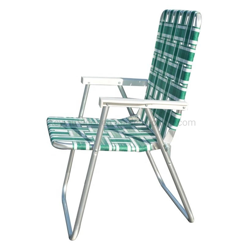 Easy Foldable Aluminum Outdoor Plastic Folding Beach Lawn Web Mesh Patio Fishing Garden Camping Chair with Shoulder PP Strap