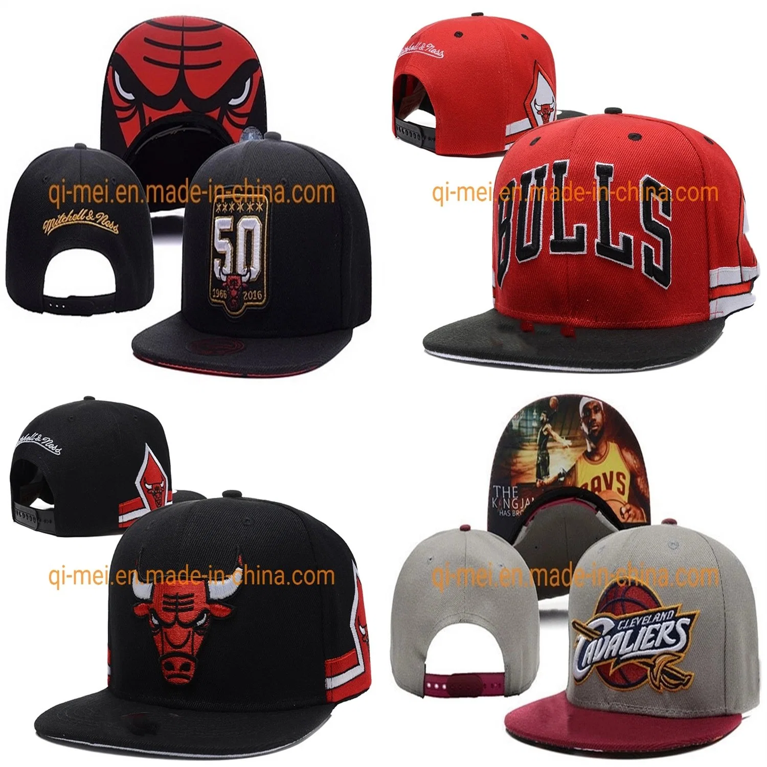 Wholesale Custom Cavaliers Bulls Stitched Hiphop Adjustable Snapback Basketball Caps