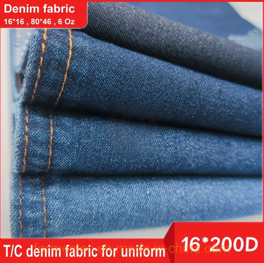 T/C Twill Denim Fabric Elastic Free Jean Fabric Jeanet 16s Yarn Denim