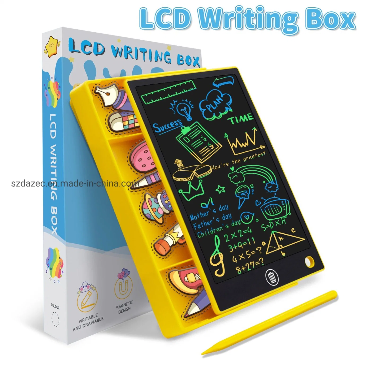 9.5 Inches LCD Writing Tablet and Pencil Box 2 in 1 Design Colorful Writing Tablet Box for All Ages