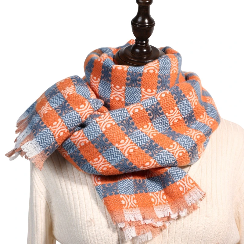 Checkerboard Sweet MID-Length Warm Shawl New Autumn and Winter Imitation Cashmere Lady Scarf