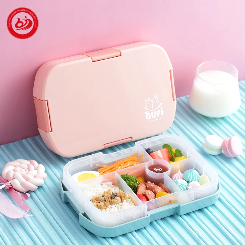 Boîte à lunch Bento à 6 compartiments en plastique résistant aux fuites pour enfants vaisselle Définit la forme carrée de la nourriture toutes saisons