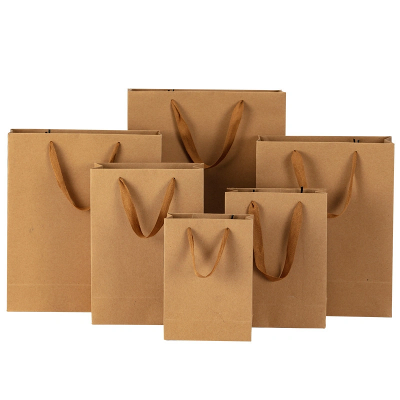 Custom Logo Print Biodegradable Takeaway Gift Brown Kraft Paper Shopping Hand Bag with Twisted Handles