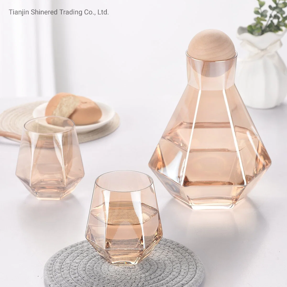 Heat-Resistant Cool White Open Diamond Cold Water Bottle Amber Glass Pot Set Household Water Set Cool Water Bottle Water Cup