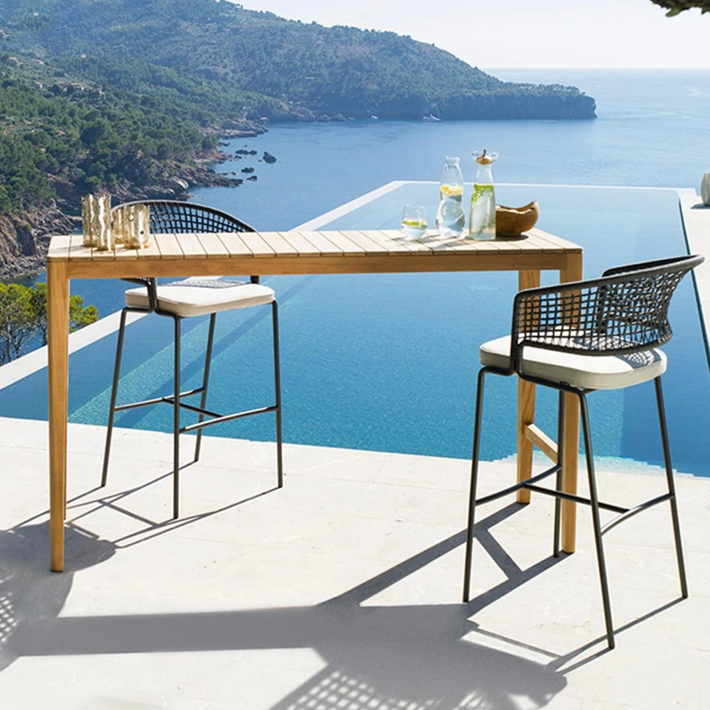 Exterior moderno mesas y sillas de jardín patio de ocio al aire libre combinación de aluminio Muebles de Comedor Silla de Mesa de Bar