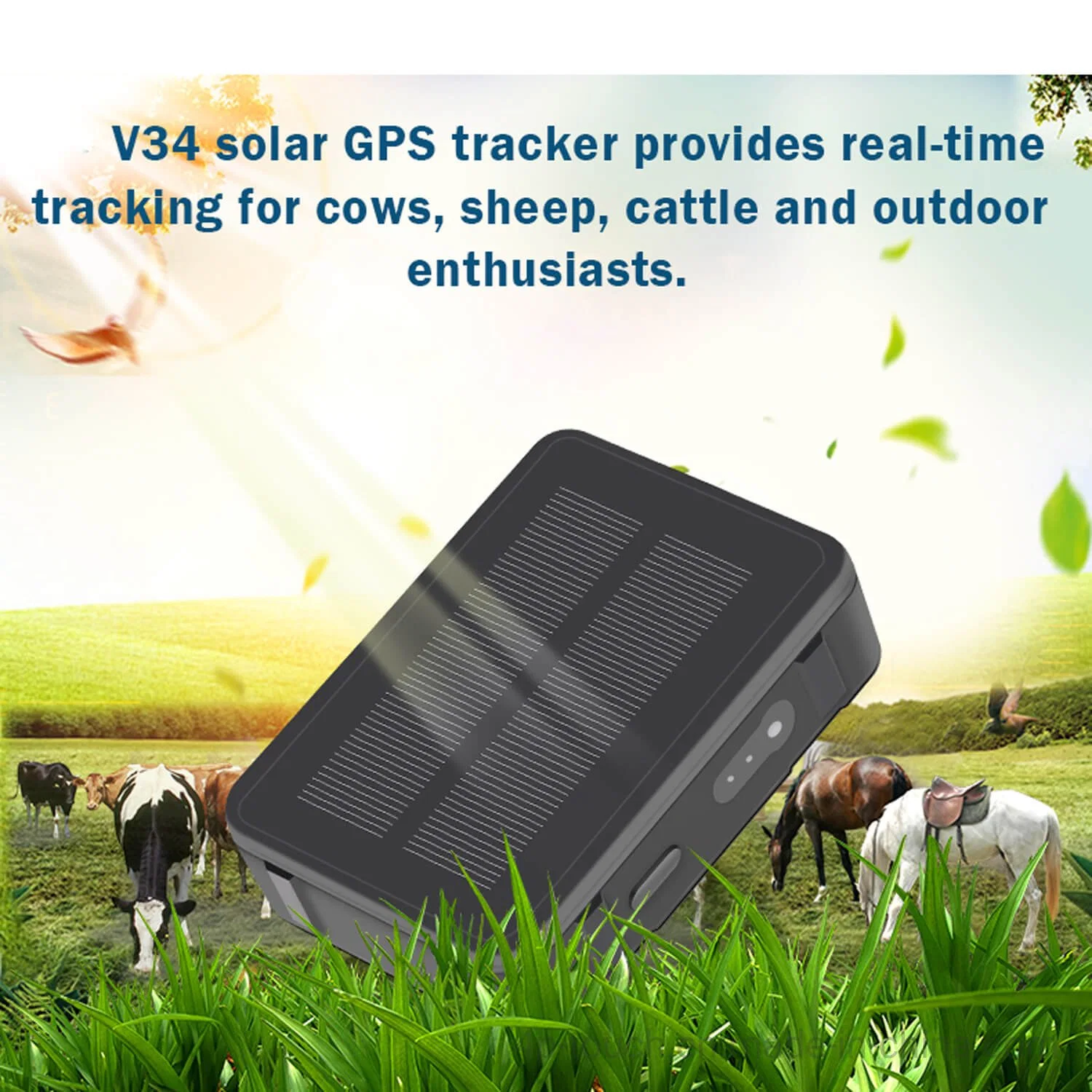 New Launched 2G IP67 Waterproof Sheep Cow Cattle Horse Mini Tracker GPS with Solar Power with Large Battery Capacity V34