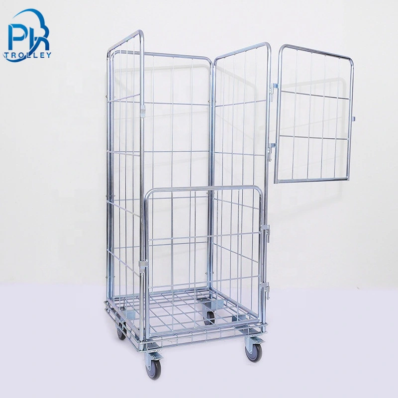 Four-Sided Folding Gate Steel Roll Containers for Warehouse and Laundry Discount