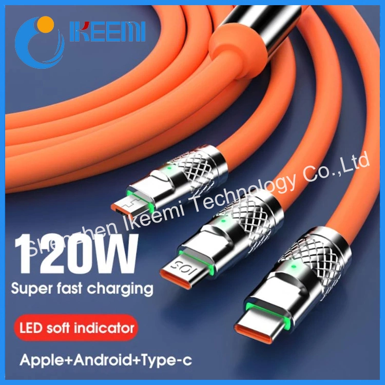 2023 Hot Selling Multi 3 in 1 120W Mobile Phone Fast Charging USB Data Cable Type C