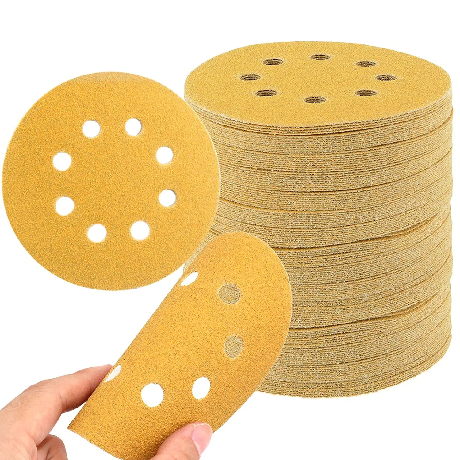 Jaune 8 Trous 5 pouce de 125mm Disques de ponçage grossier humide des plaquettes pour les bois feuille de papier en résine époxy