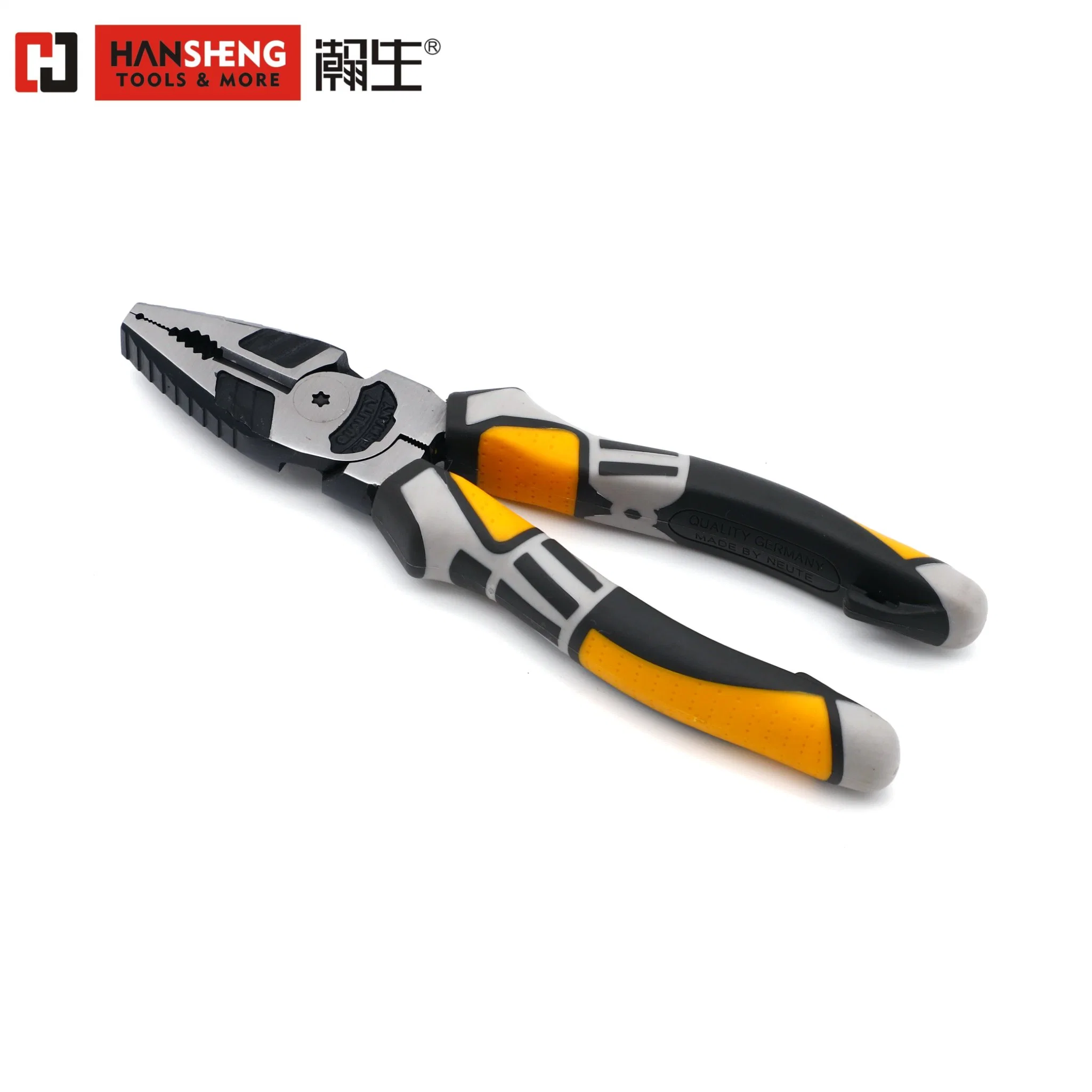 Professional Combination Plier, Leverage Labor-Saving Pliers, Hand Tool, Hardware Tool, Long Nose Plier, Made of Cr-V or Cr-Ni, Black and Polish, TPR Handle