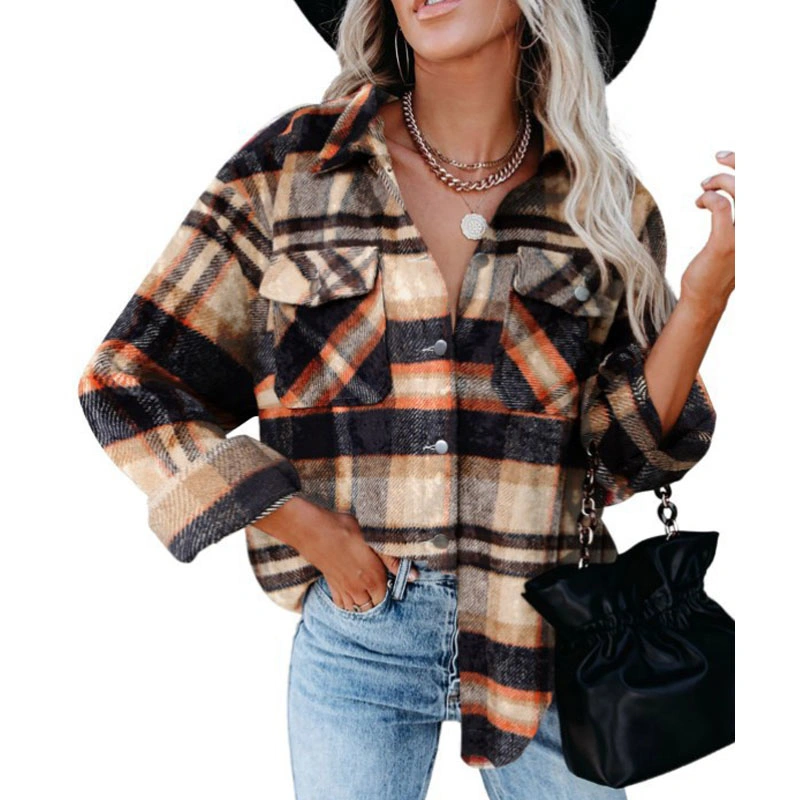 Women's New Autumn/Winter Plaid Shirt Woolen Flannel Breasted Coat (CFQDNZ-001)