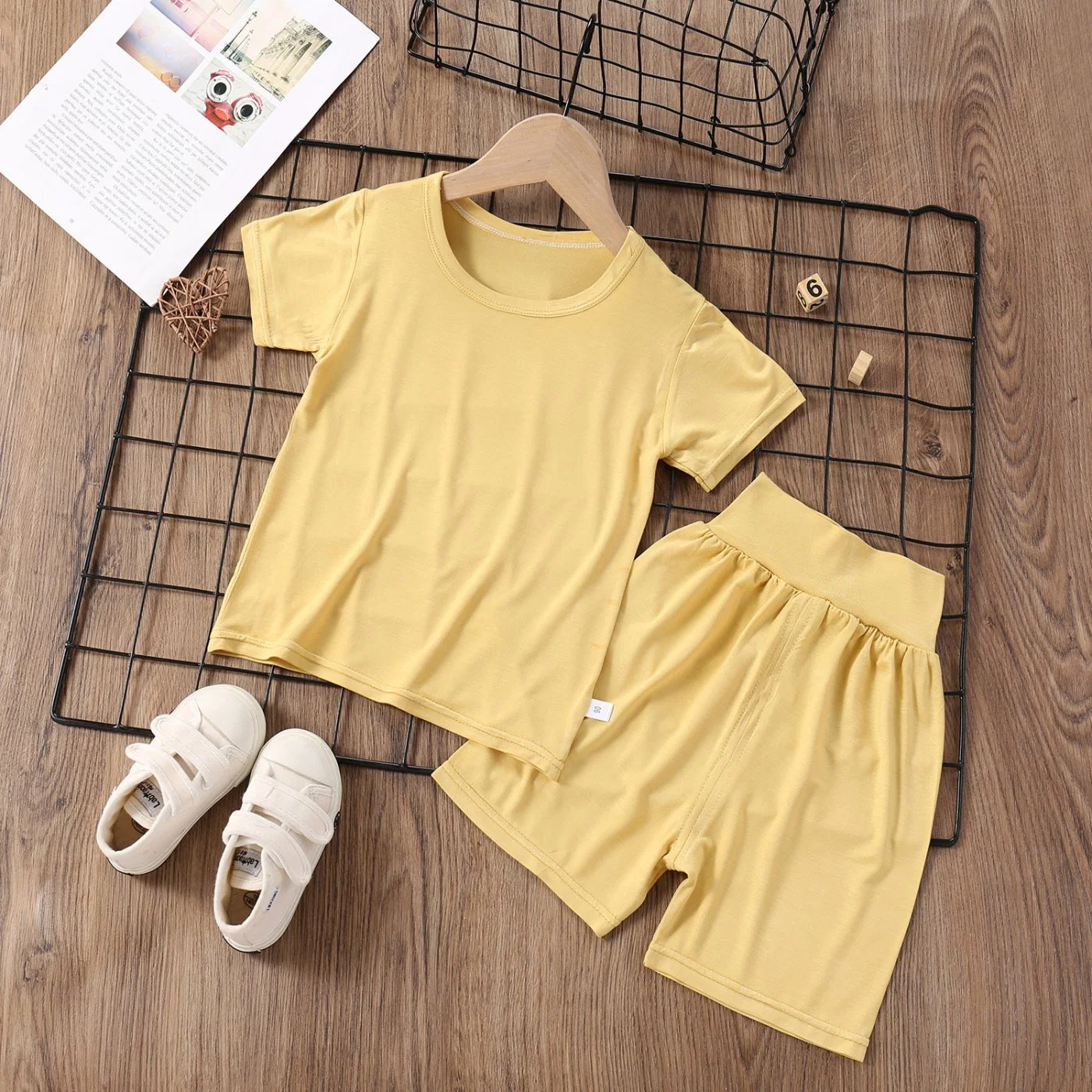 Summer Baby Girl Knitted High Waist Plain Boys Toddler Sleeve Shorts Sets