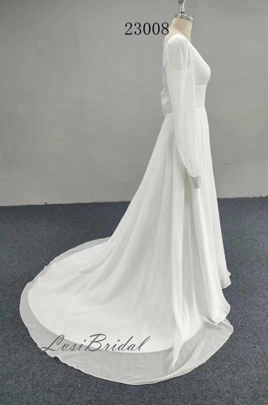 23008 V Neckline Plain Chiffon Fabric Wedding Dress with A-Line Skirt Dress Evening Dress Foreign Trade Simple Style