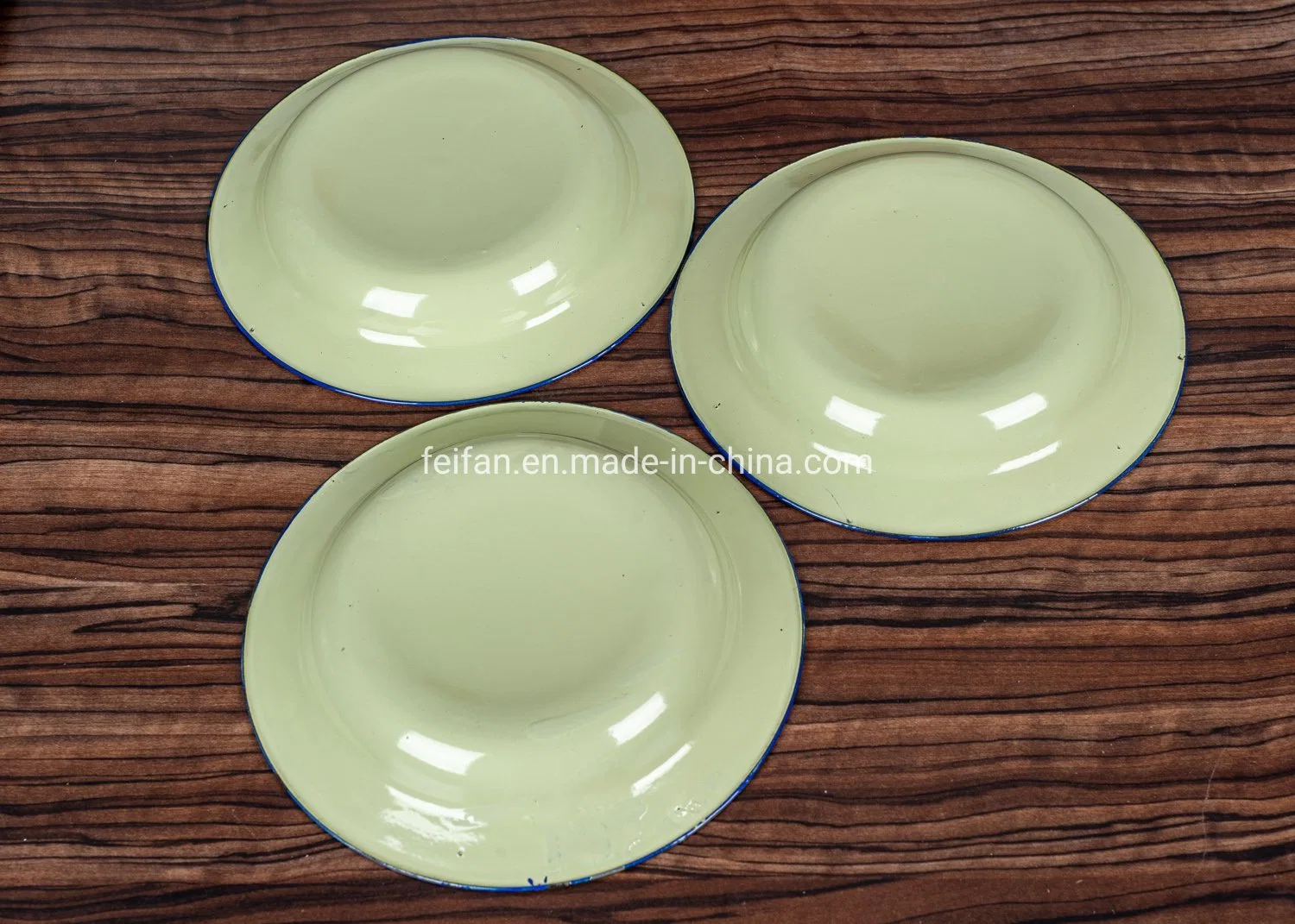 Enamel Rice/Soup Plate with Blue Rim